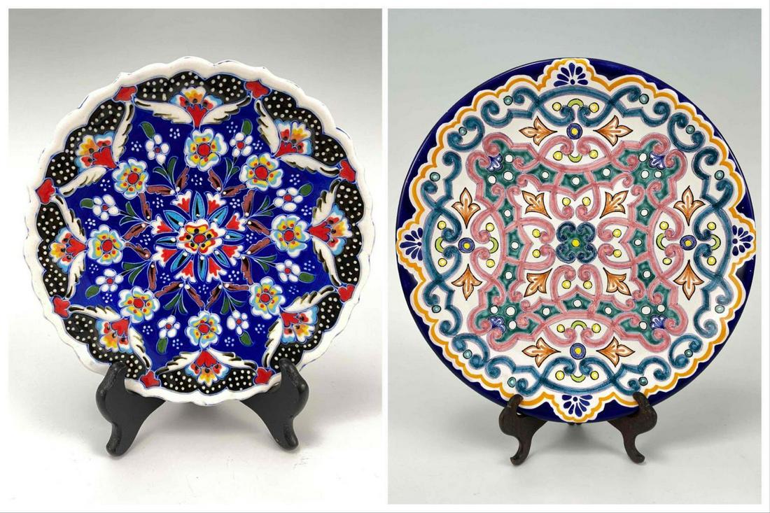 Two Vintage Glazed Ceramic Decorated Chargers, One (1 of 20)