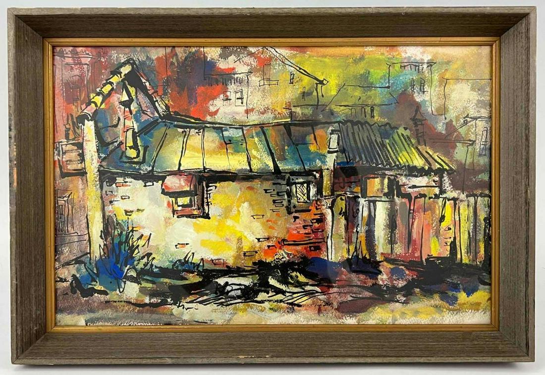 Mid Century Expressionist Watercolor, Unsigned (1 of 6)