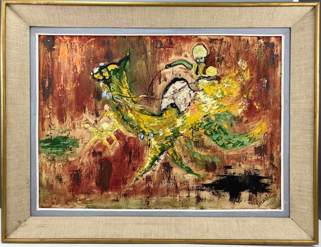 1960s Moorish Painting Of Camels: 1960s Moorish Painting Of Camels, Signed & dated 1967. Frame Approximately 32.9375 x 25.3125 x 3.125 in. Sight Approximately 27.0625 x 19.375 in.