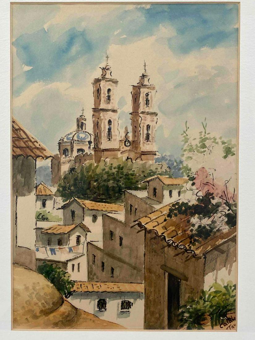 Mexican Taxco School, Mission, Watercolor on Paper (1 of 10)