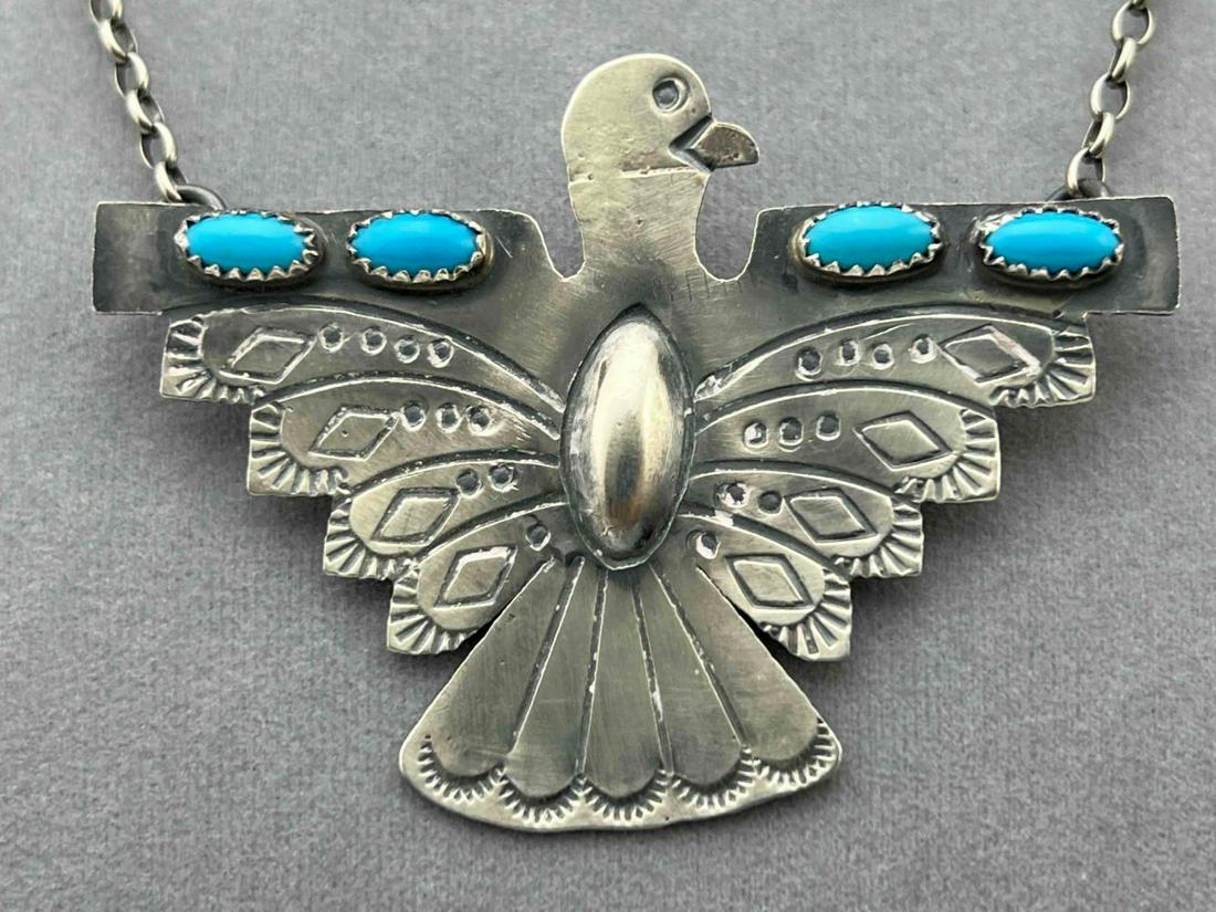 Navajo Sterling Silver Bezel Set Turquoise Eagle (1 of 7)