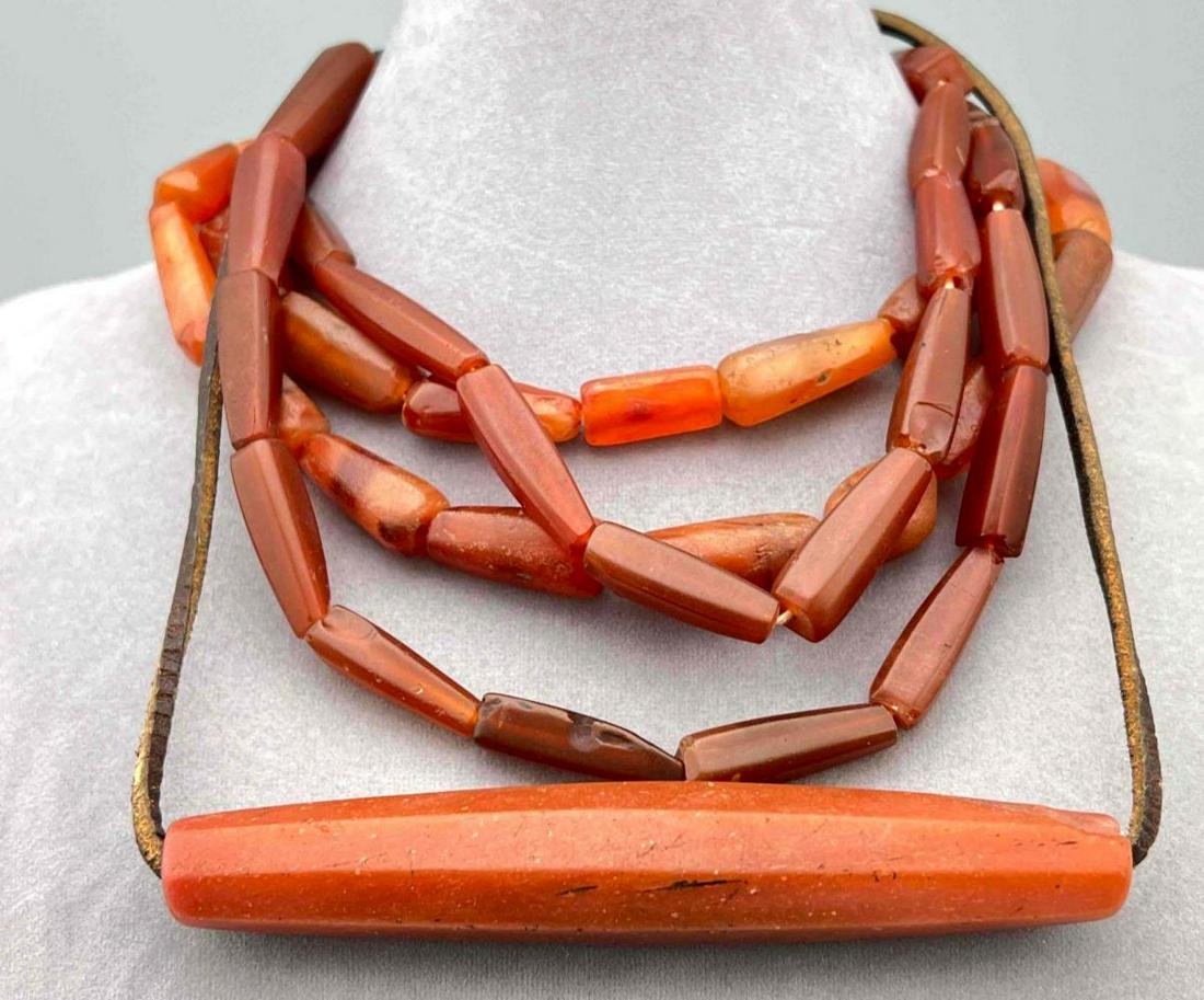 Large Faceted Carnelian Bead and Two Strands of (1 of 8)