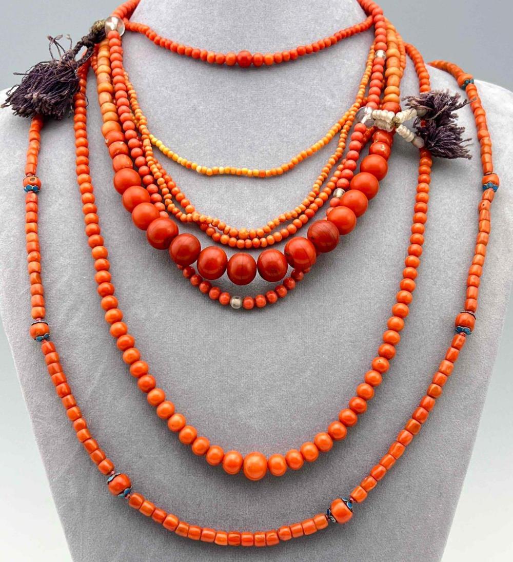 Lot of Beaded Necklaces, Apparently Coral (1 of 20)