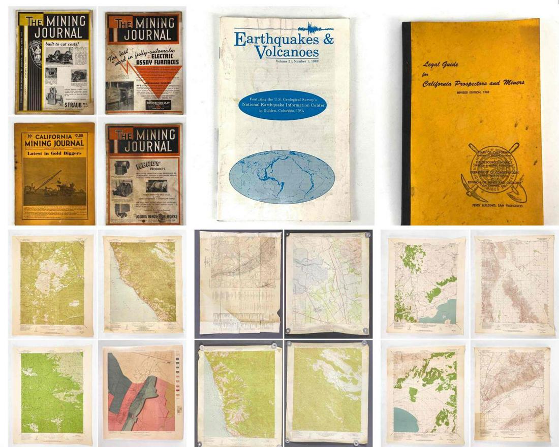 Mining Maps & Geological Maps From 1898-1960: Geological Maps And Mining Resources From 1898-1960. Satellite Image Of San Francisco Bay Area. Legal Guide For California Prospectors And Miners, Revised Edition 1962, By The State Of California. Ear