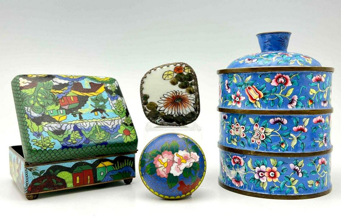 Lot of Chinese Enamel and Cloisonne Boxes (1 of 20)