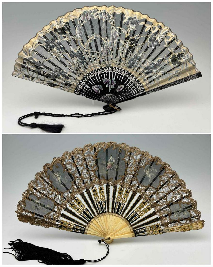 Two European Painted Fabric Fans, One Lace (1 of 9)
