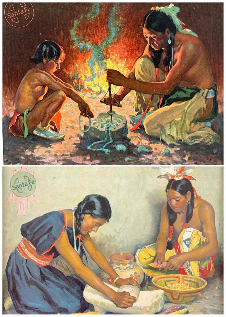 Two 1920's Santa Fe Railroad Native American Calendar Tops (1 of 20)