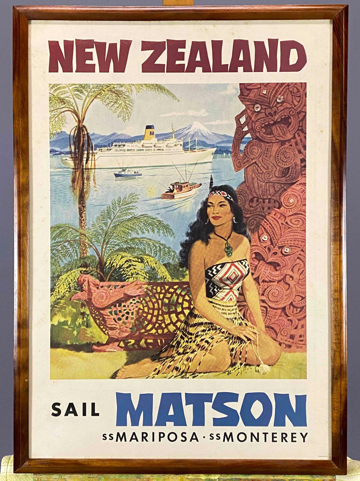 Matson SS Mariposa New Zealand Travel Poster in Koa Frame (1 of 20)