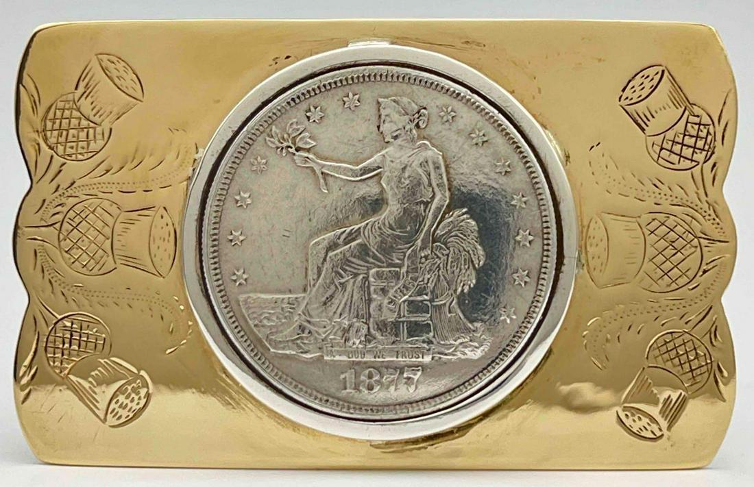 14K Buckle With Sterling Bezel & 1877 Trade Dollar (1 of 14)