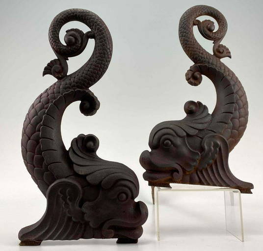 Antique Cast Iron Dolphin Andirons (0188) on Apr 03, 2022 Clark's