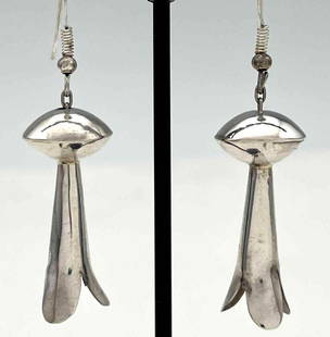 NavajoSterling Silver Squash Blossom Earrings: NavajoSterling Silver Squash Blossom Earrings. 4.9g. Signed RH Marked Sterling. Approximately 2.0L x 1.0625W in.