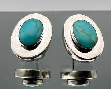 Sterling Silver Turquoise Earrings: Sterling Silver Turquoise Earrings Marked Mexico 925. Approximately 0.9375T x 0.6875W. 15.1 Grams.