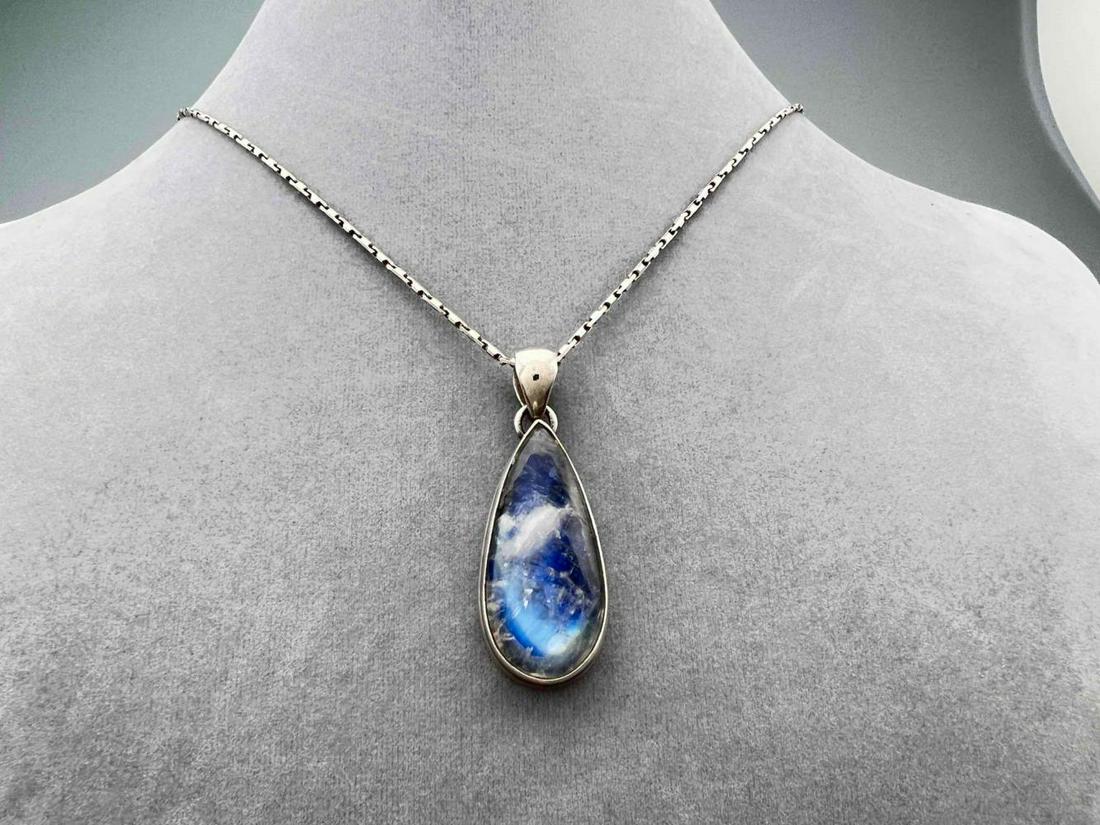 Sterling Silver Rutilated Blue Doublet Crystal Pendant, On Silver Chain (1 of 11)