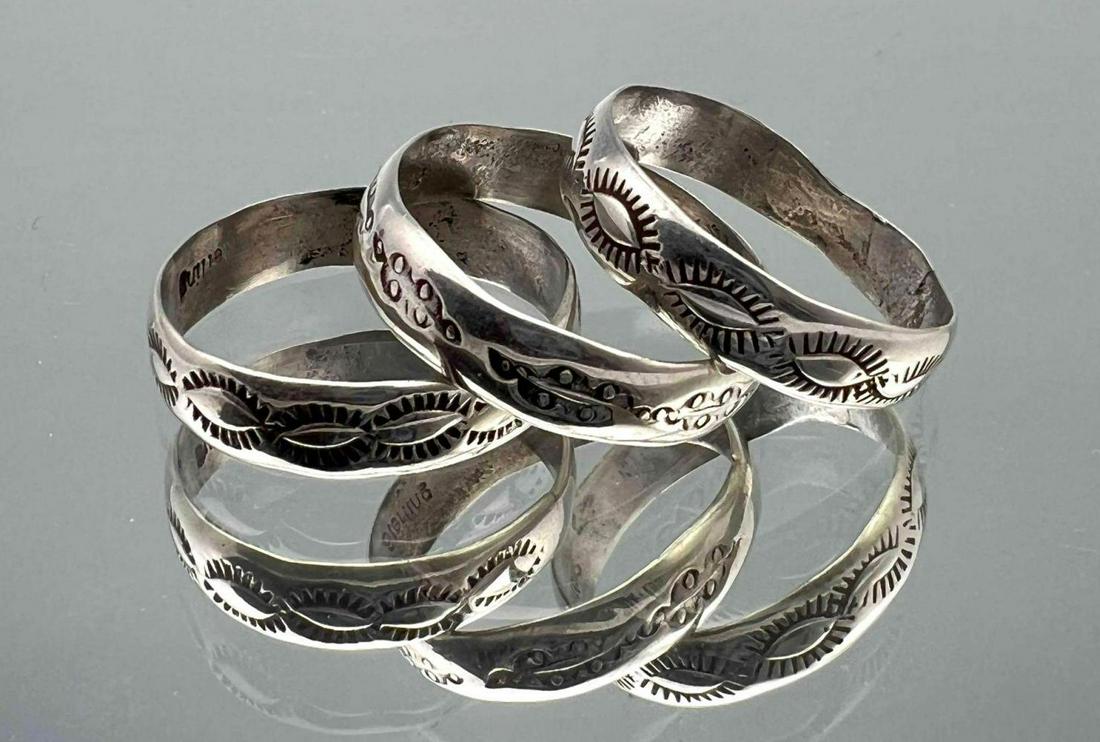 Three Navajo Sterling Silver Hand Stamped Bands (1 of 9)