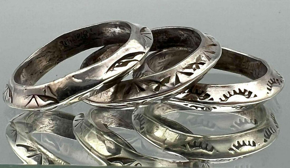 Three Navajo Sterling Silver Hand Stamped Bands (1 of 13)