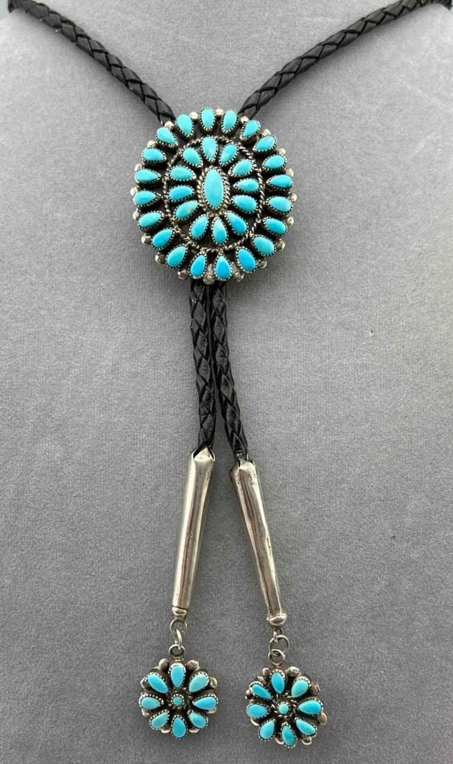 Vintage Sterling Silver Zuni Bolo Tie With Turquoise (1 of 11)