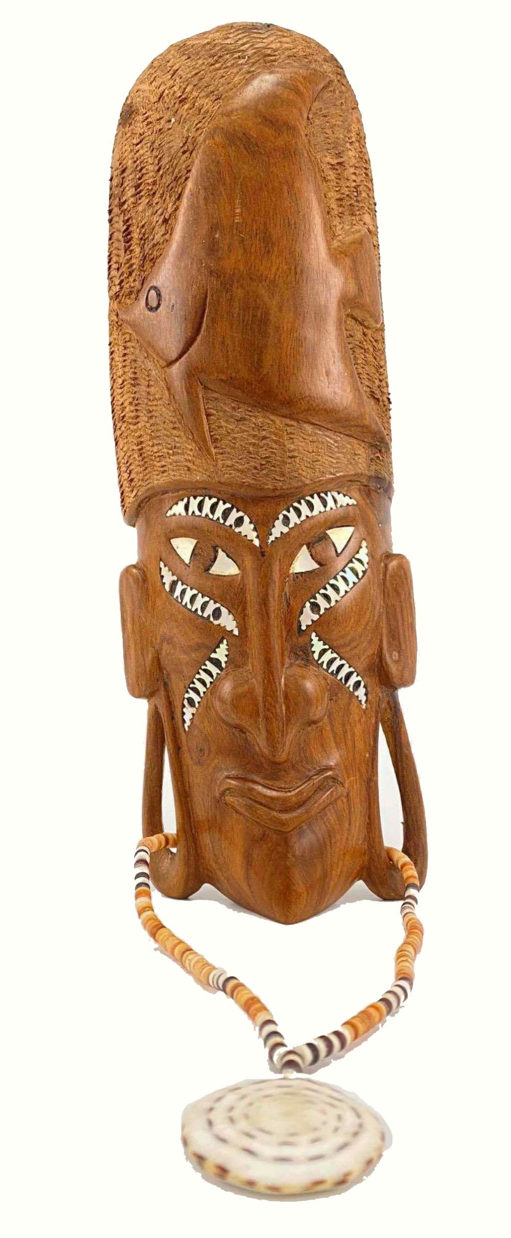 Solomon Islands Carving with Inlaid Mother of Pearl and Necklace (1 of 18)