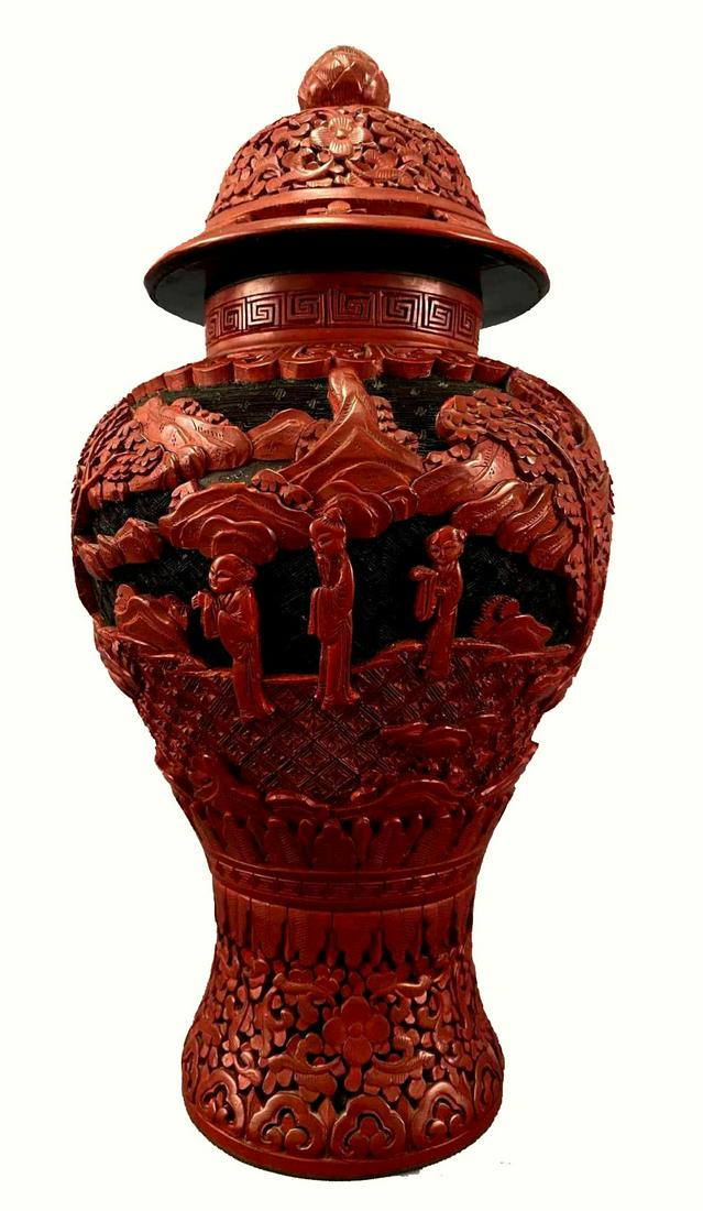 Antique Chinese Cinnabar Lidded Ginger Jar (1 of 20)