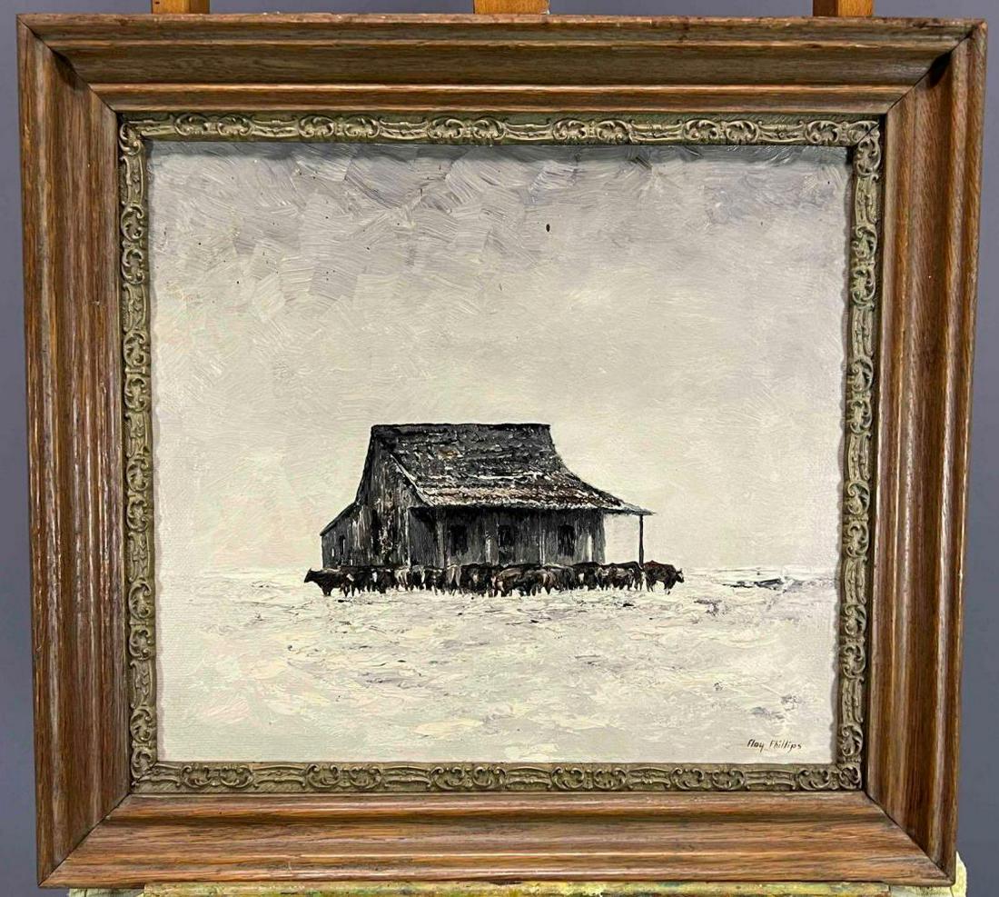 Floy Phillips, California Landscape, Cattle and Farmhouse, Oil on Board (1 of 19)