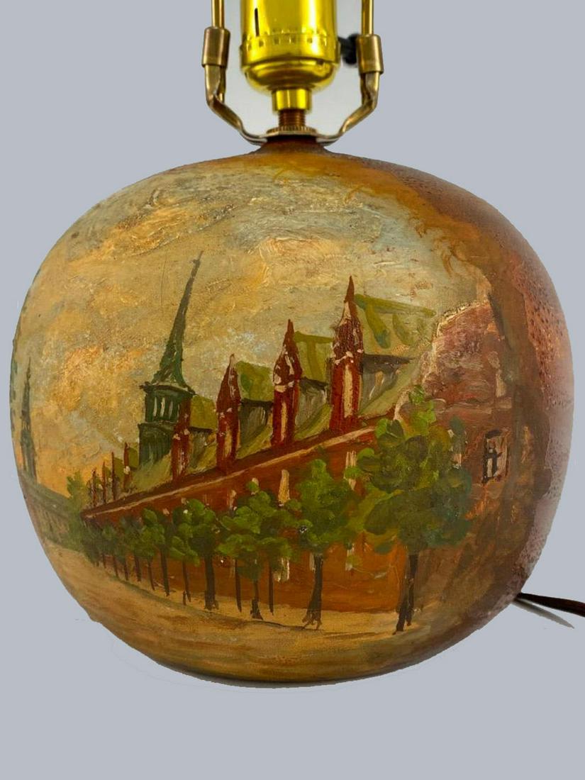 European Ceramic Lamp with Hand Painted Street Scene, Signed (1 of 20)
