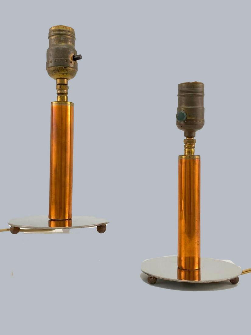 Pair of Art Deco Machine Age Copper and Chrome Boudoir Lamps (1 of 17)