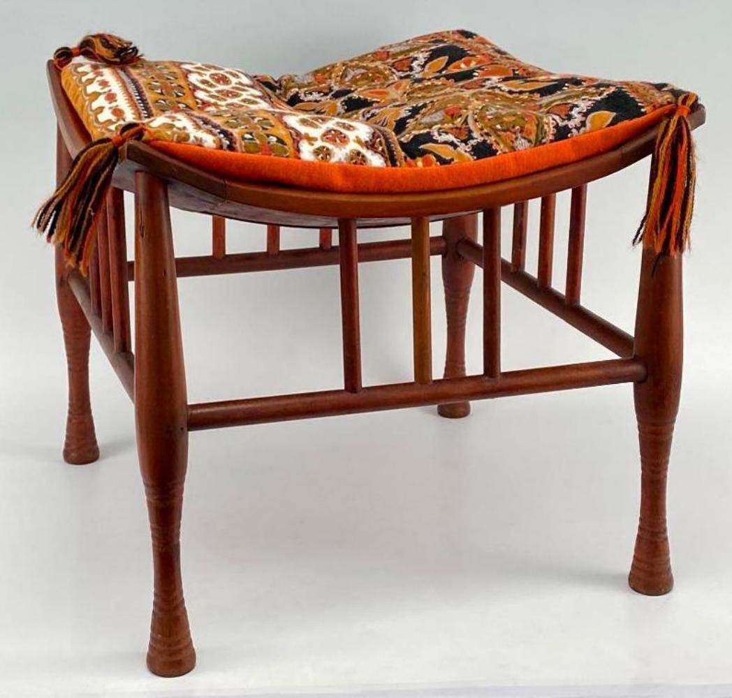 Moroccan Wood Stool with Pillow: Wooden Stool With Pillows. Approximately 15.9375W x 14.75H in.