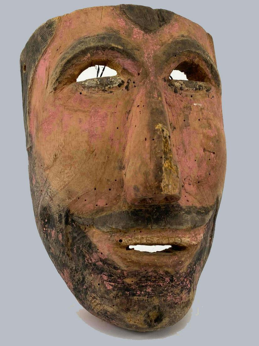 Carved and Painted Wooden Mask of Bearded Man, Possibly Guatemalan (1 of 17)