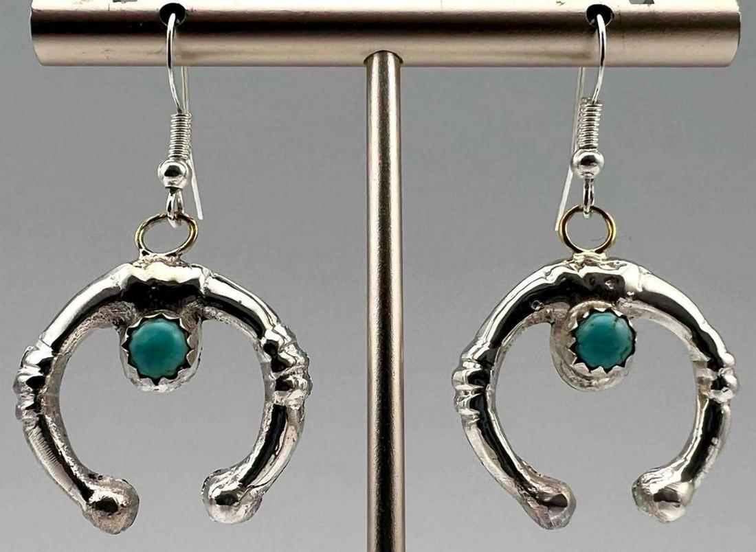 Navajo Sterling Silver Turquoise Dangle Earrings (1 of 6)