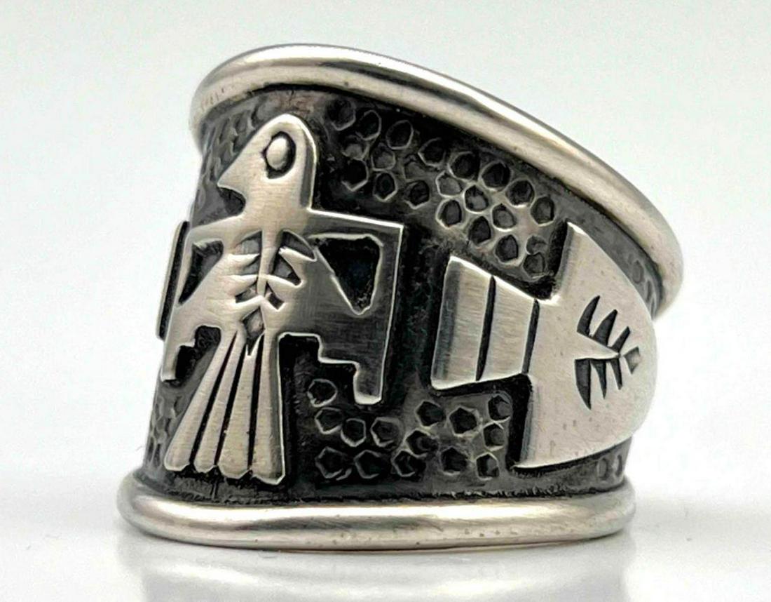 Navajo Sterling Silver Ring Thunderbird And Arrowhead Designs (1 of 9)