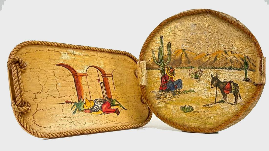 2 1940's Handpainted Mexican Folk Art Trays (1 of 19)
