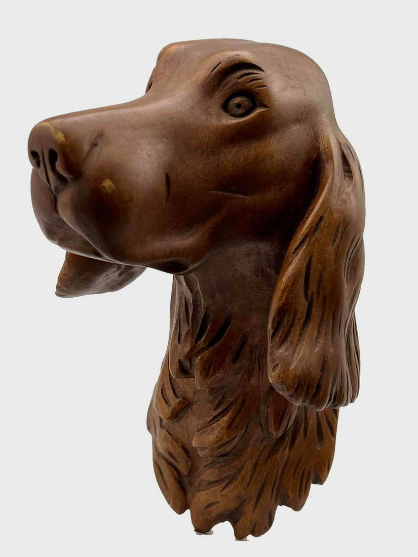 Hand Carved Wooden Irish Setter Bust, Probably Black Forest (1 of 13)