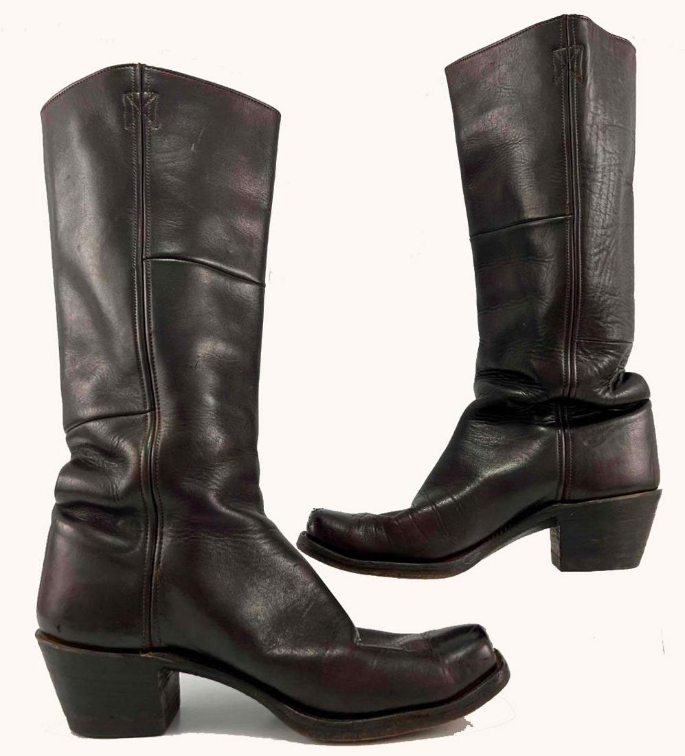 Mens Handmade Brown Leather Western Boots, Believed To Be Made By Dave Viers. (1 of 16)