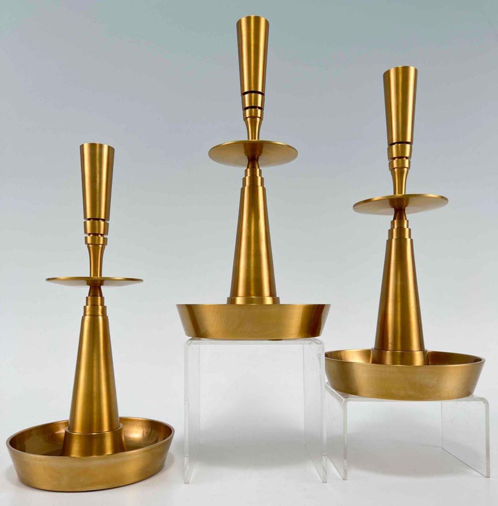3 Mid Century Modern Tommi Parzinger Brass Candlesticks (1 of 17)