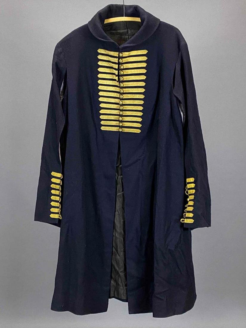 Military Uniform Coat, Old Hollywood Costume: Long Blue Military Coat, Marked United Costumers Inc Manufacturers, M 42, No 865.