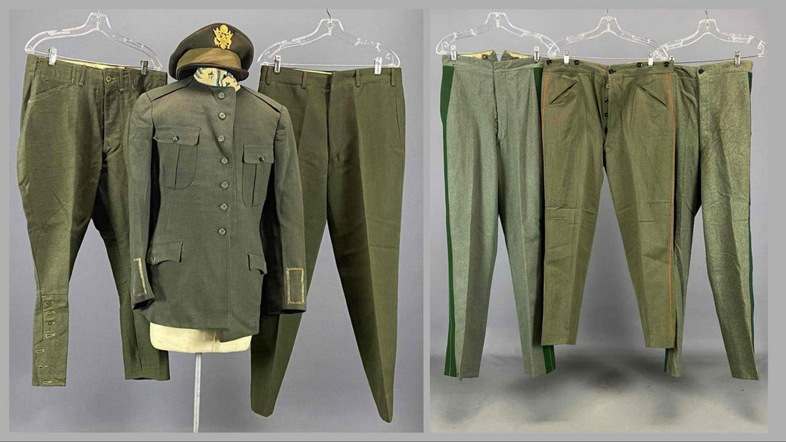 Eaves & united Costumers Military Jacket, Cap, And 5 Pairs Of Pants.: Eaves & united Costumers Military Jacket, Cap, And 5 Pairs Of Pants. Jacket Marked United Costumers Inc manufacturers, Z Studio, 65. One Pair Of Pants Marked S 5 6690, King's Co Custom Tailor, Iwakuni