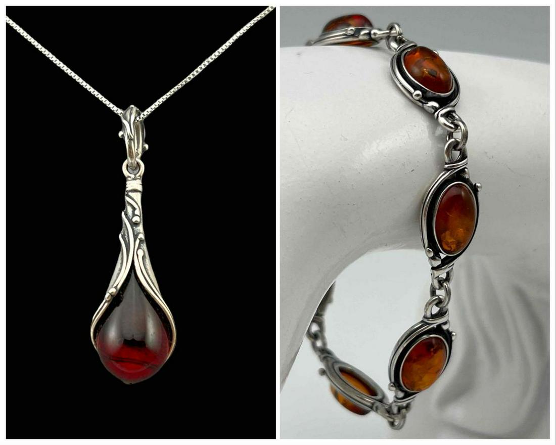 Sterling Silver Amber Bracelet And Pendant (1 of 15)
