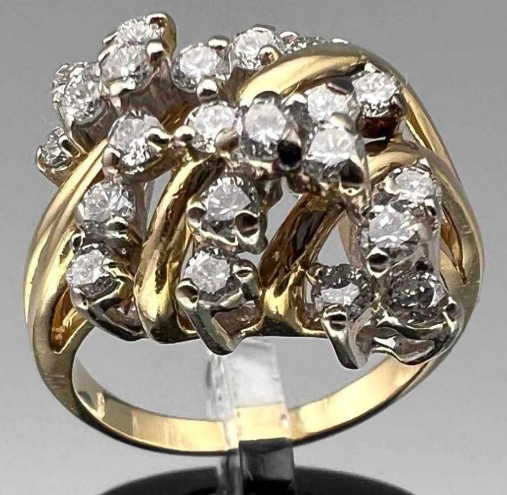 14K Yellow Gold And Diamond Cocktail Ring: 14K Yellow Gold And Diamond Cocktail Ring. 6.9g. Unmarked, Tests As 14K. Ring Size 8. ALL CREDIT CARDS WIL BE MANUALLY VERIFIED PRIOR TO SHIPMENT.