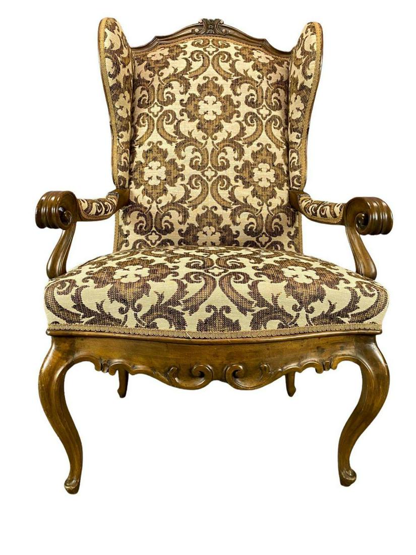 Louis XV Wingback Armchair, Apparently of the Period: Antique Louis XV Wingback Armchair, Apparently of the Period, 18th Century. Approximately 50.4375H x 31W x 31.75D in.