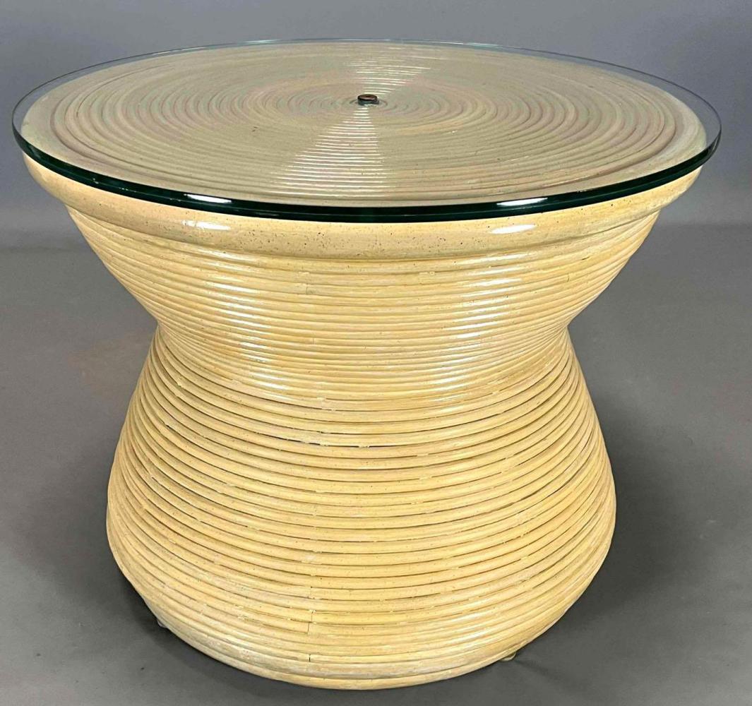 Modern Coiled Pencil Reed Rattan Side Table (1 of 18)