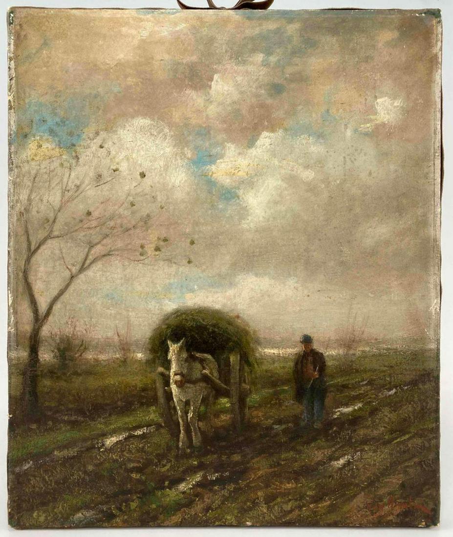 19th Century European School Farm Scene, Oil on Canvas, Signed Illegibly (1 of 18)