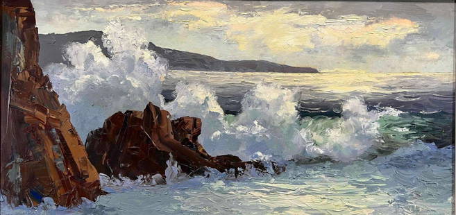 California Seascape, Manner of Paul Lauritz: California Beach Seascape, Oil on Board, Manner of Paul Lauritz Signed Illegibly. Approximately 19.0H x 23.3125W x 1.5625D in. Sight Approximately 14.25H x 29.25W in.