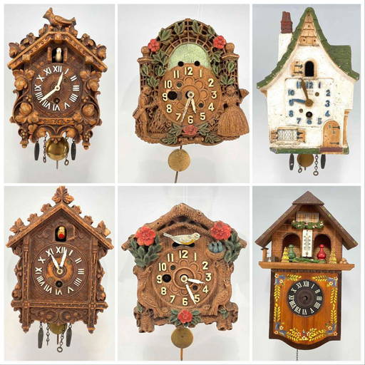 Lot Of 6 Cuckoo Clocks, Lux And Keebler