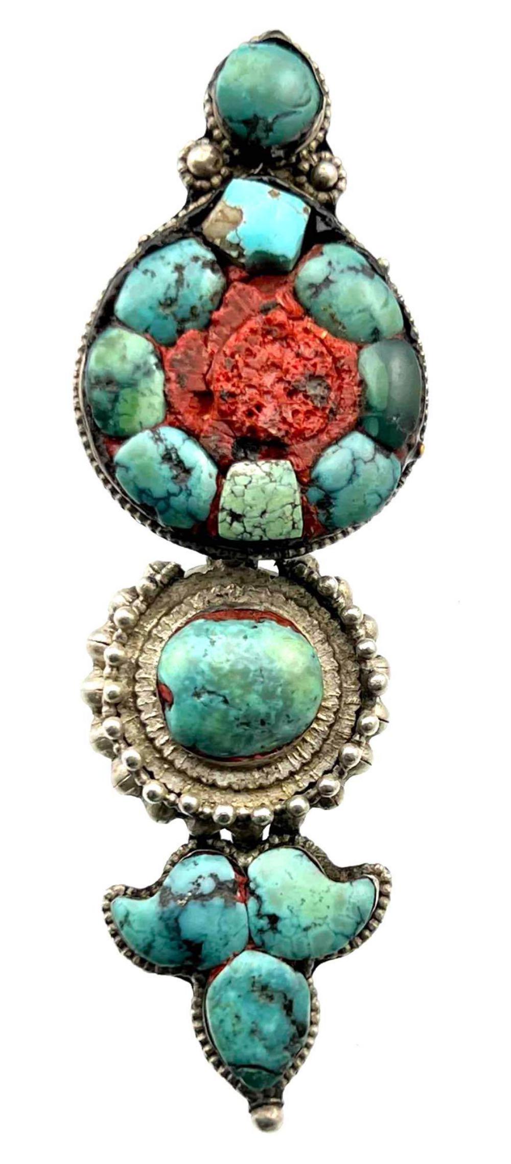 Vintage Tribal Silver and Turquoise Pendant (1 of 13)