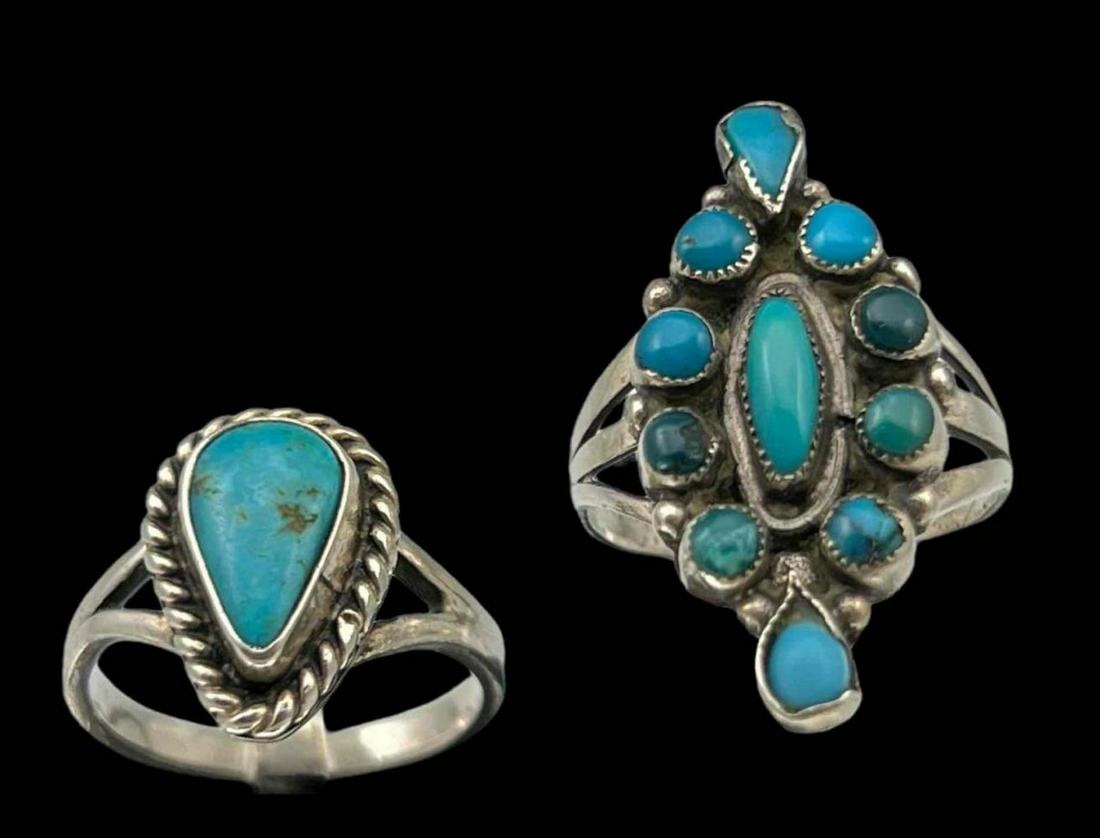 Two Vintage Native American Sterling Silver Turquoise Rings (1 of 11)