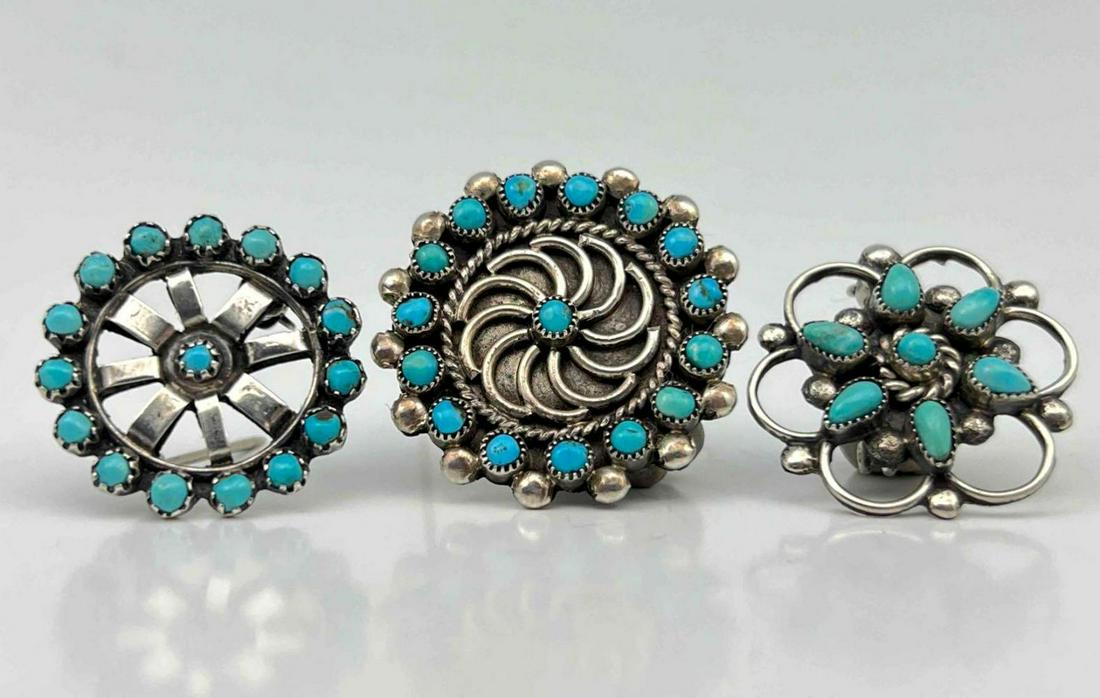 3 Older Native American Sterling Silver Turquoise Pins (1 of 10)