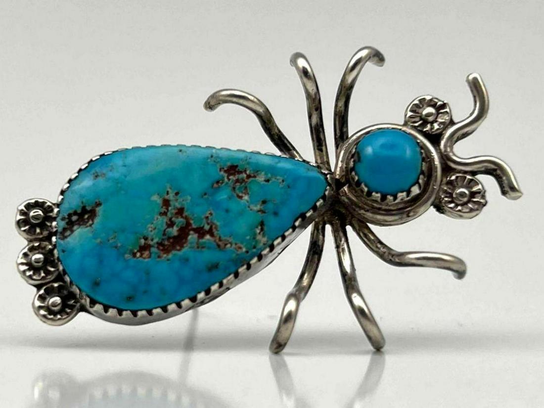 Native American Sterling Silver Turquoise Insect Brooch (1 of 10)
