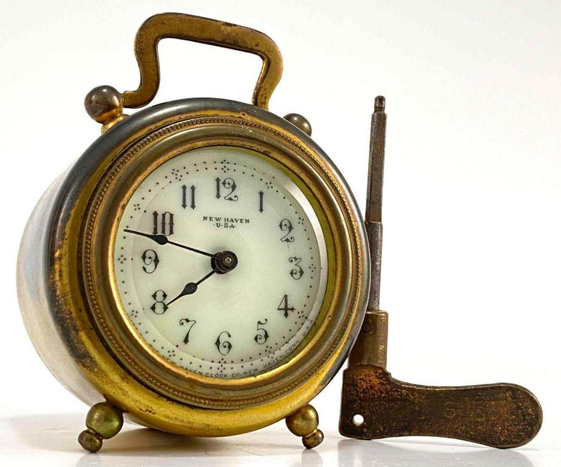 New Haven Alarm Clock, Brass and Porcelain Face (1 of 15)