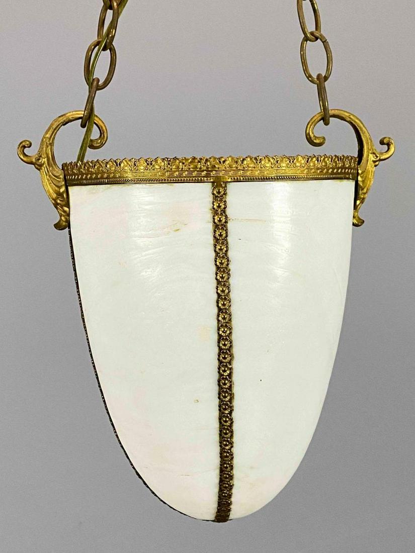 Antique Victorian Hanging White Glass Hanging Lamp: Antique Victorian Hanging White Glass Hanging Lamp. Lamp Approximately 12H x 11W x 8.25D in. With Chain Approximately 47.25L in.