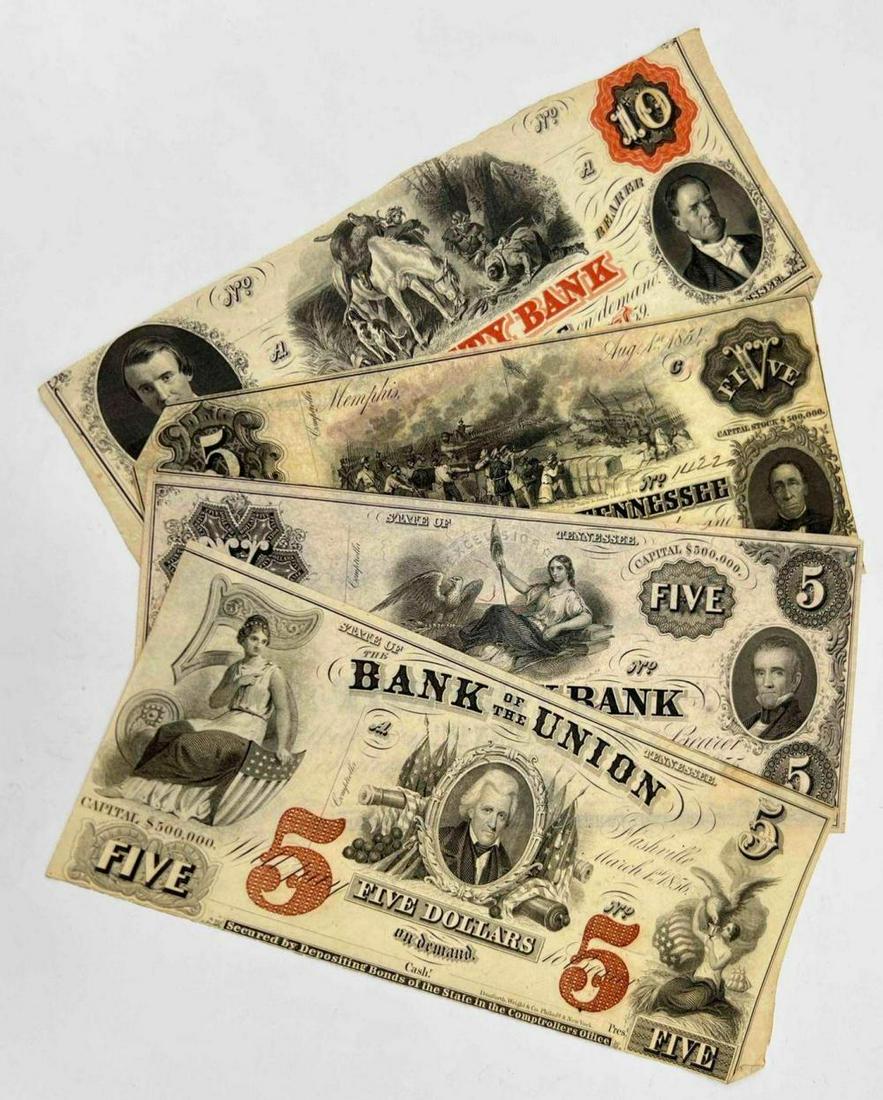 4 Civil War Bank Notes From Tennessee. Marked 1851-1859 (1 of 17)
