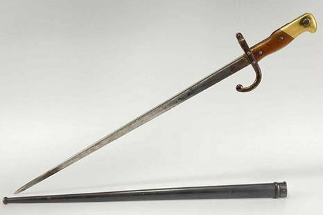 Antique French Bayonet, Marked Mre D'Armes De Galle: Antique French Bayonet, Marked Mre D'Armes De Galle October 1877, P1, 51717, P21172. Sword With Scabbard Approximately 25.875L x 4W x 1.1875D in. Without Scabbard 25.375L in. From the Richard Carter C